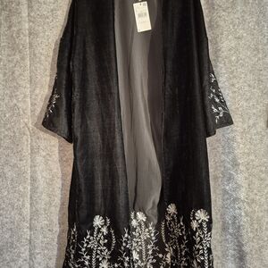 Mango Black Open-Front Embroidered Long Cape